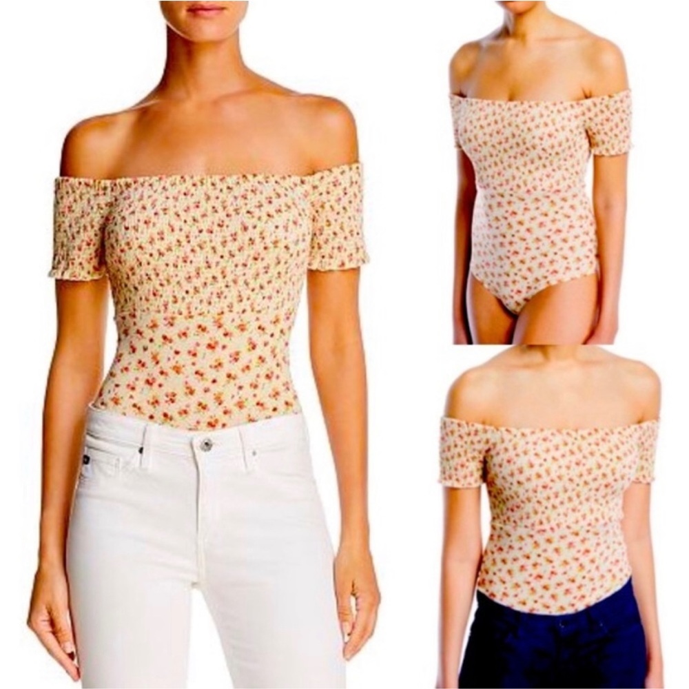 EUC Little Black Bodysuit Floral Off-The-Shoulder